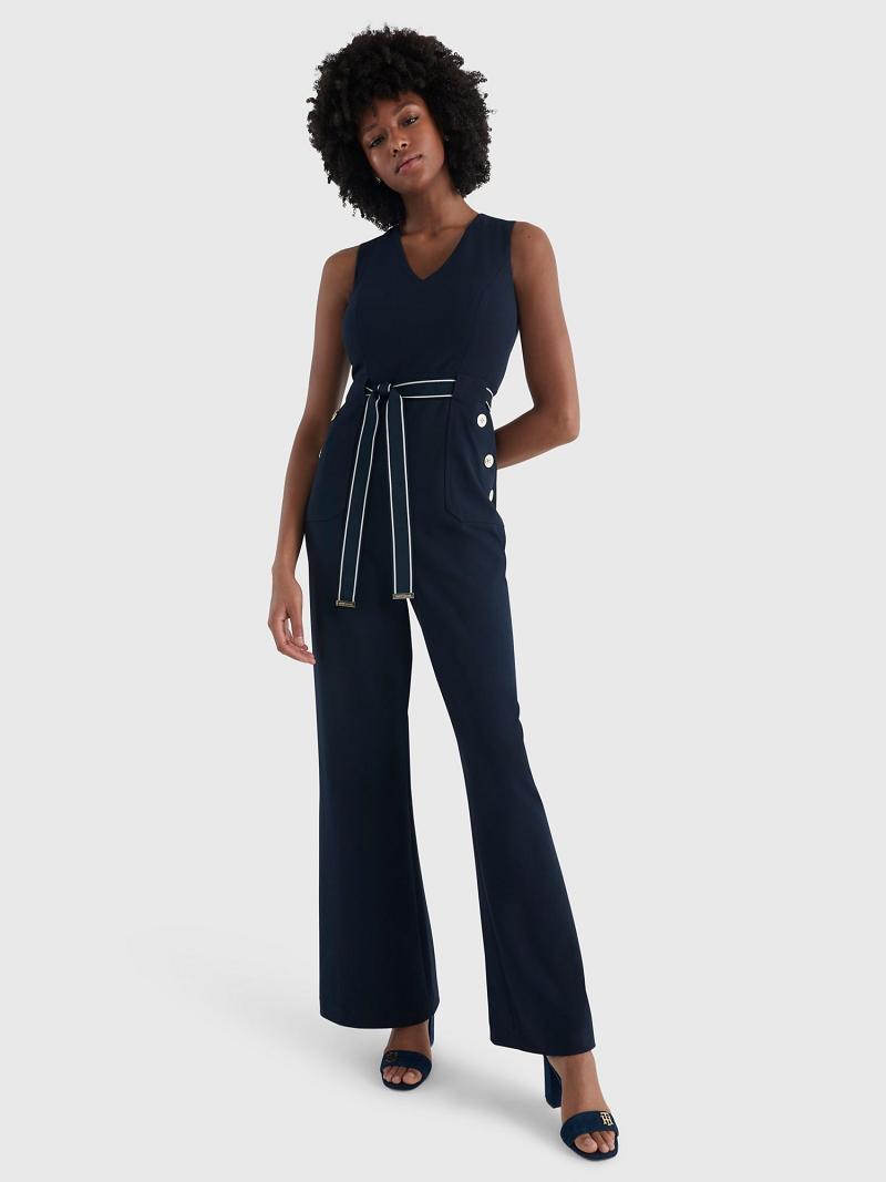 Női Tommy Hilfiger Ujjatlan Belted Jumpsuit Dresses Kék | HU 119BEX